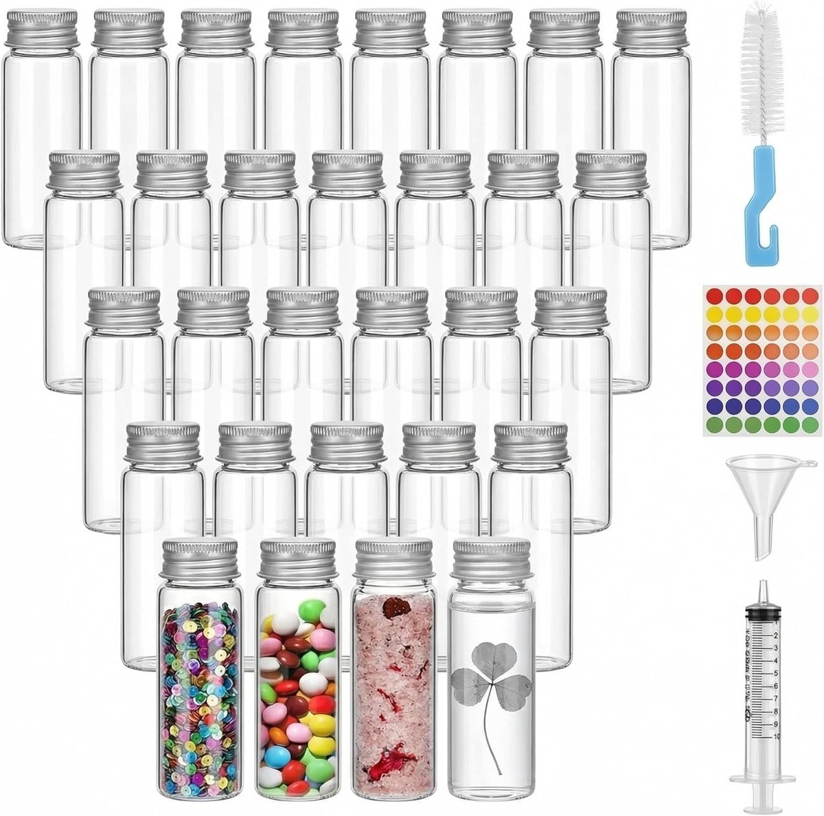 SnelShoppen - 30 Stuks Testbuizen met Deksel, 50ML Kleine Glazen Tubes, Doorzichtige Vial voor Snoepjes, Badzouten, Parels en Sensorisch Gebruik