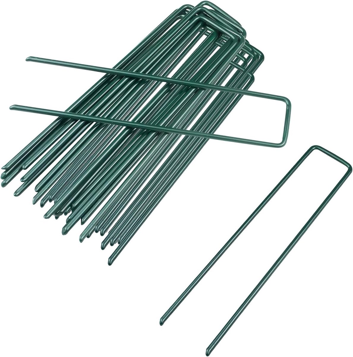 SnelShoppen - 50 Stuks 15cm U-Vormige Tuinbeugels, Gegalvaniseerd Staal, Grondstatieven voor Onkruiddoek, Kunstgras, Tent, Membrane, Groen