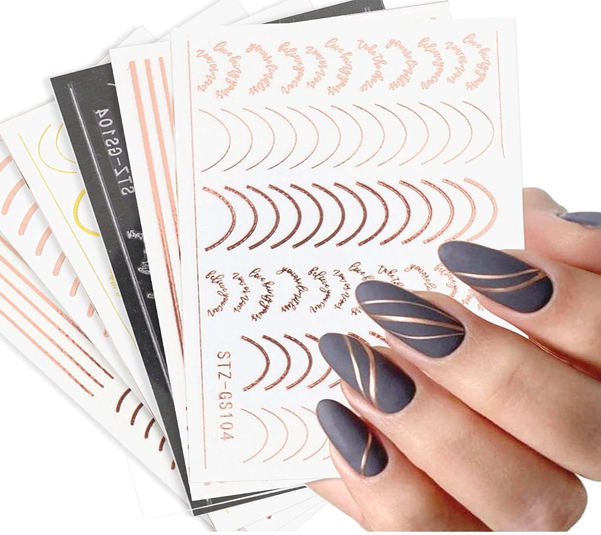 Nageldecoratie Stickers - Gouden Lijnen - Nagels Versieren - Zelfklevend - 8 Vellen - Goud