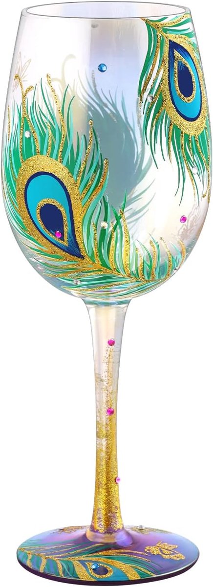 SnelShoppen - Handgeschilderde Iriserende Wijnglas 15oz Kleurvolle Decoratieve Wijnglazen Persoonlijk Cadeau voor Vrouwen Verjaardag en Feest