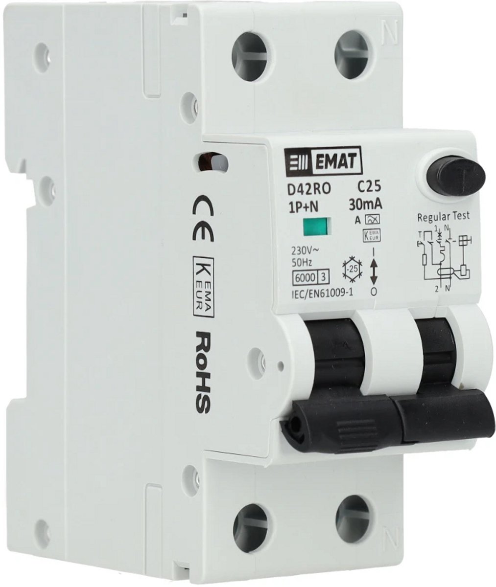 EMAT aardlekautomaat C25 1P+N 30mA Type A (85006409)