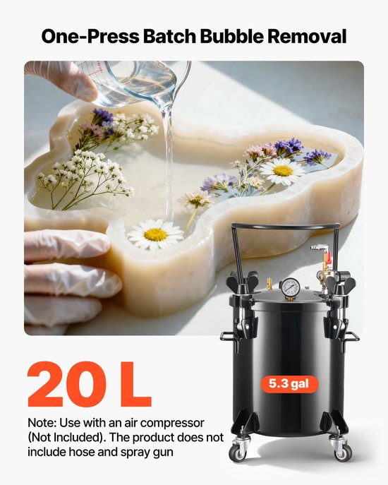 Drukvat, 20-Liter Stalen Tank met Dubbele Aansluitingen (EU/AU) voor Thuisgebruik, Creatieve Projecten en Kunsttoepassingen, Container met Brede Opening en 4 Wielen — afbeelding 4