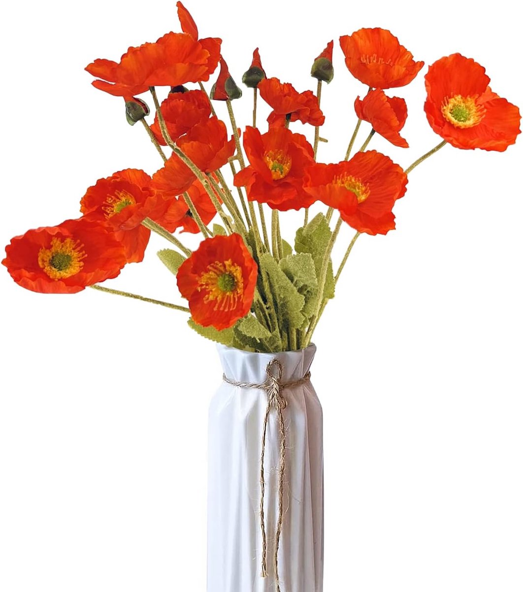 SnelShoppen - 5x Kunstmatige Poppy Bloemen met Lange Steel voor Vaasdecoratie, Huishoudelijke en Trouwen Decoratie - Onderhoudsvrij Oranje