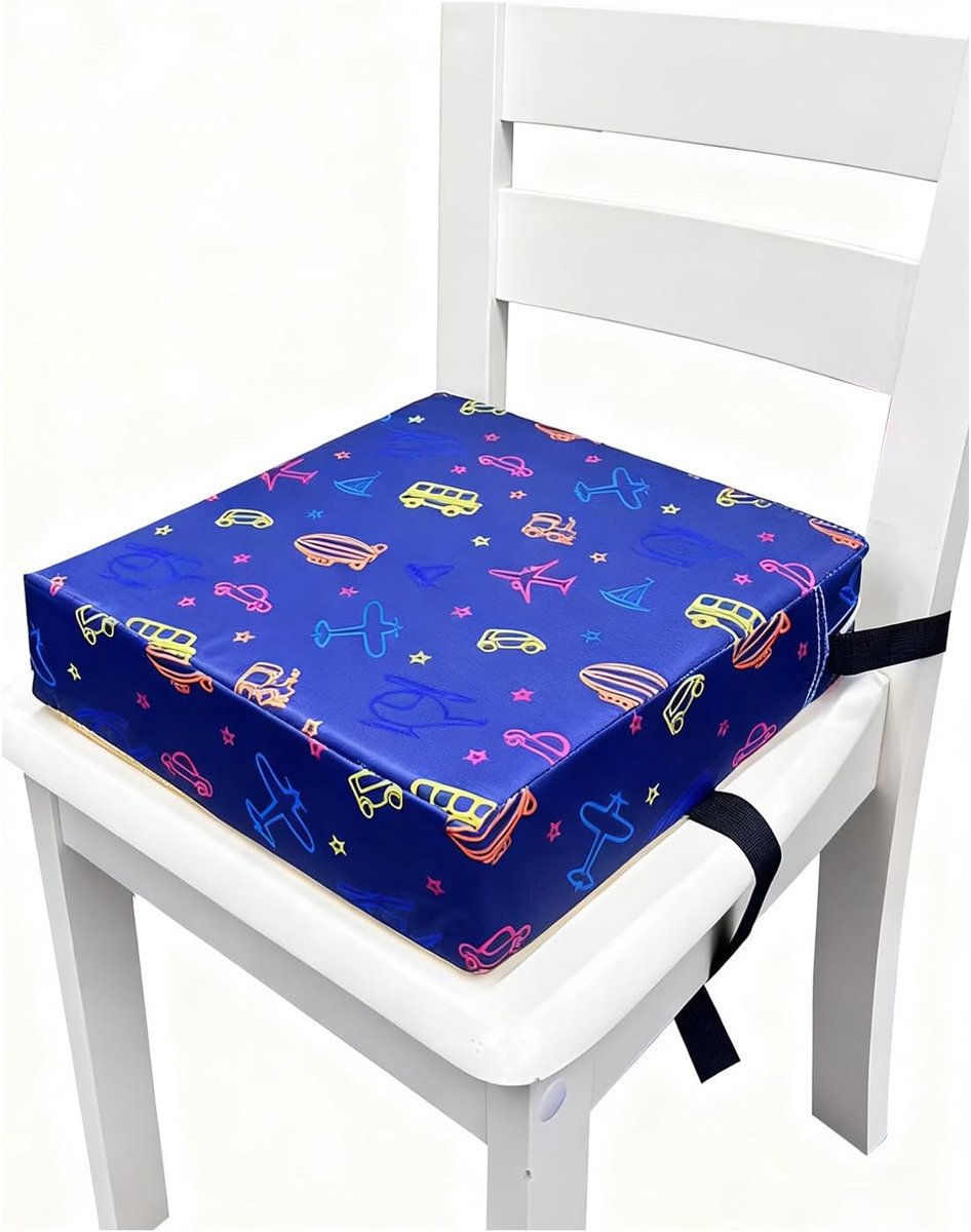 SnelShoppen - Kinderboosterstoel 9 cm Dikke Hoofdkussen met Veiligheidsgordel voor Jongens en Meisjes 3-6 Jaar - Diepblauw, Ideaal voor Eten en Spelen