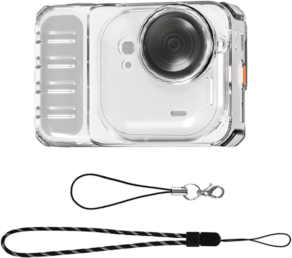 SnelShoppen - TPU Beschermcase voor Actiecamera - Insta360 Go Ultra en Action Pod - Transparante Hoes met Handriem, Lensdop en Anti-Verlies Lanyard