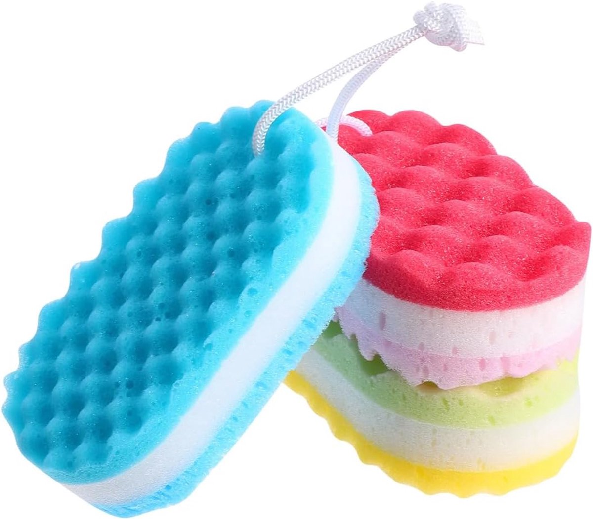 SnelShoppen - Bath Sponge Set van 3 - Zachte Schuim Scrub Sponges - Dubbelzijdige Bad Sponsen voor Lichaamsreiniging - Geel, Rood en Blauw - Perfect v