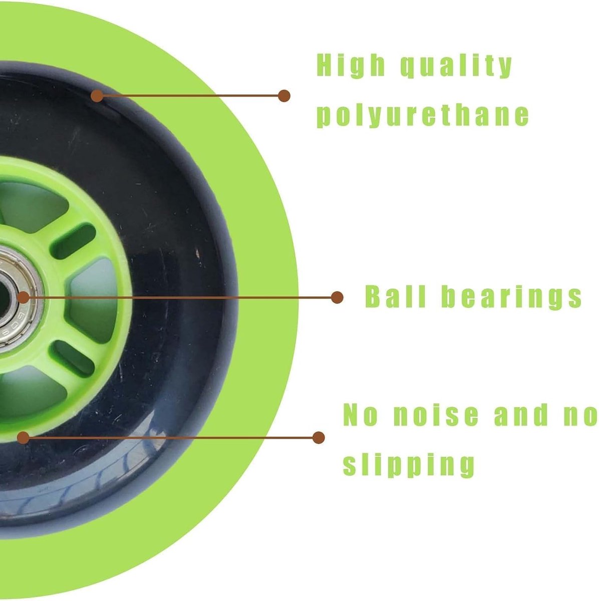 SnelShoppen - Pack van 2 Vervangwielen 100 mm voor Scooter, Stunt Scooter Wielen met Lagers, Wielen voor Rolstoelen, Winkelwagentjes, Zwart/Groen