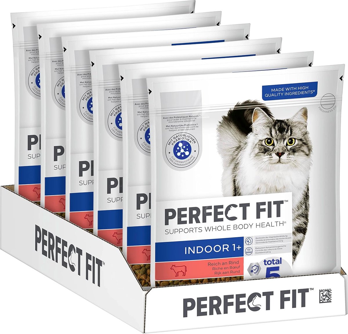 SnelShoppen - Perfect Fit Indoor Volwassen Kattenvoer - Droogvoer voor Volwassen Katten 1 Jaar en Ouder - Kip - 750 g (6 Zakjes) - Gezond Huid en Vach