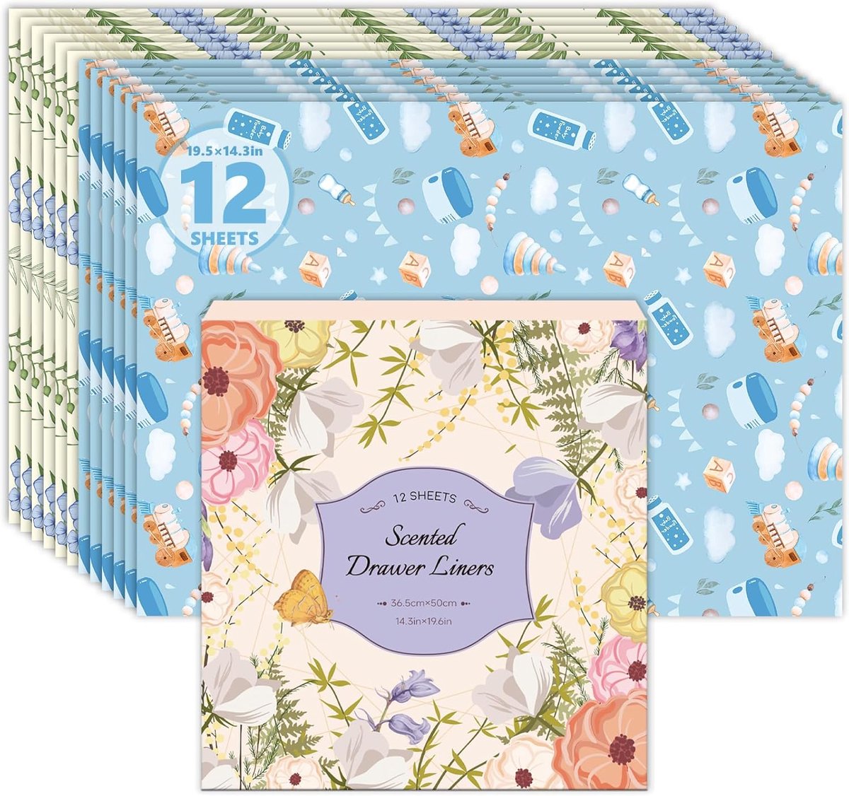 SnelShoppen - Geurende Kastpapier Baby Poeder en Linnen voor Lades, 12 Vellen, Luxe Geur voor Kasten, Lade, Baby Kamertje, Verfrissing voor Elk Ruimte