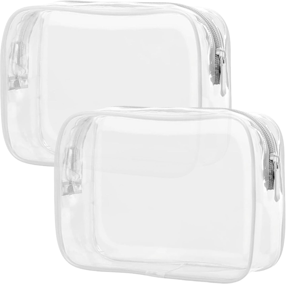 SnelShoppen - 2 Stuks Transparante Reistoilettas - Waterdichte Make-up Tas - Grote Capaciteit PVC Zipper Bag voor Vliegtuig - Cosmetica Set voor Vakan