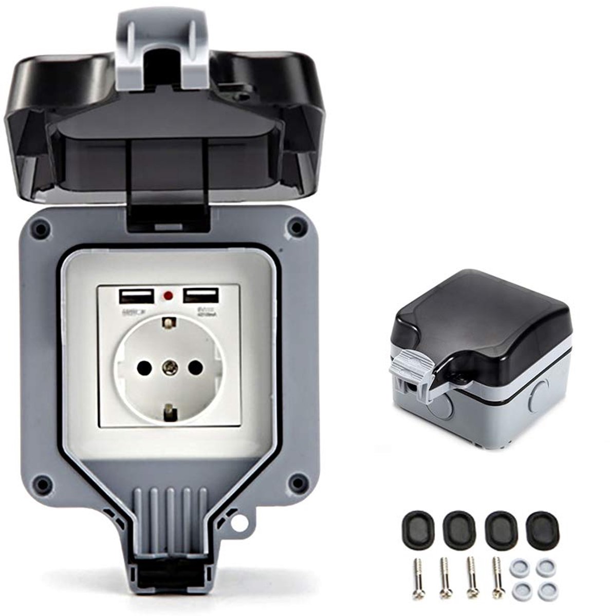 SnelShoppen - IP66 Buitenstopcontact met Wand Schakelaar en Flipdeksel voor Tuin en Garage - Waterdicht, UV-Bestendig, Duurzaam en Betrouwbaar