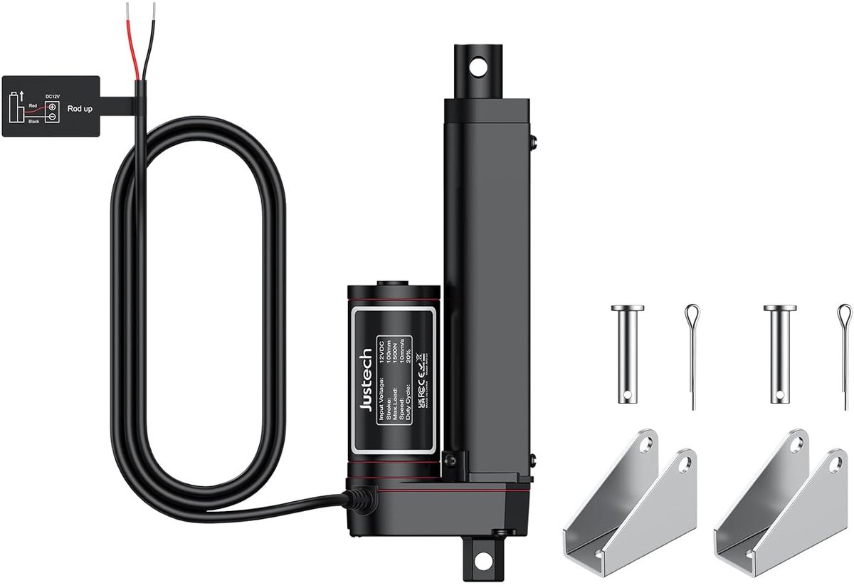 SnelShoppen - Linear motor 12V DC 1500N, 100mm lineaire actuator motor, elektrische cilinder, push rod motor, aluminium, laag geluidsniveau, ideale po
