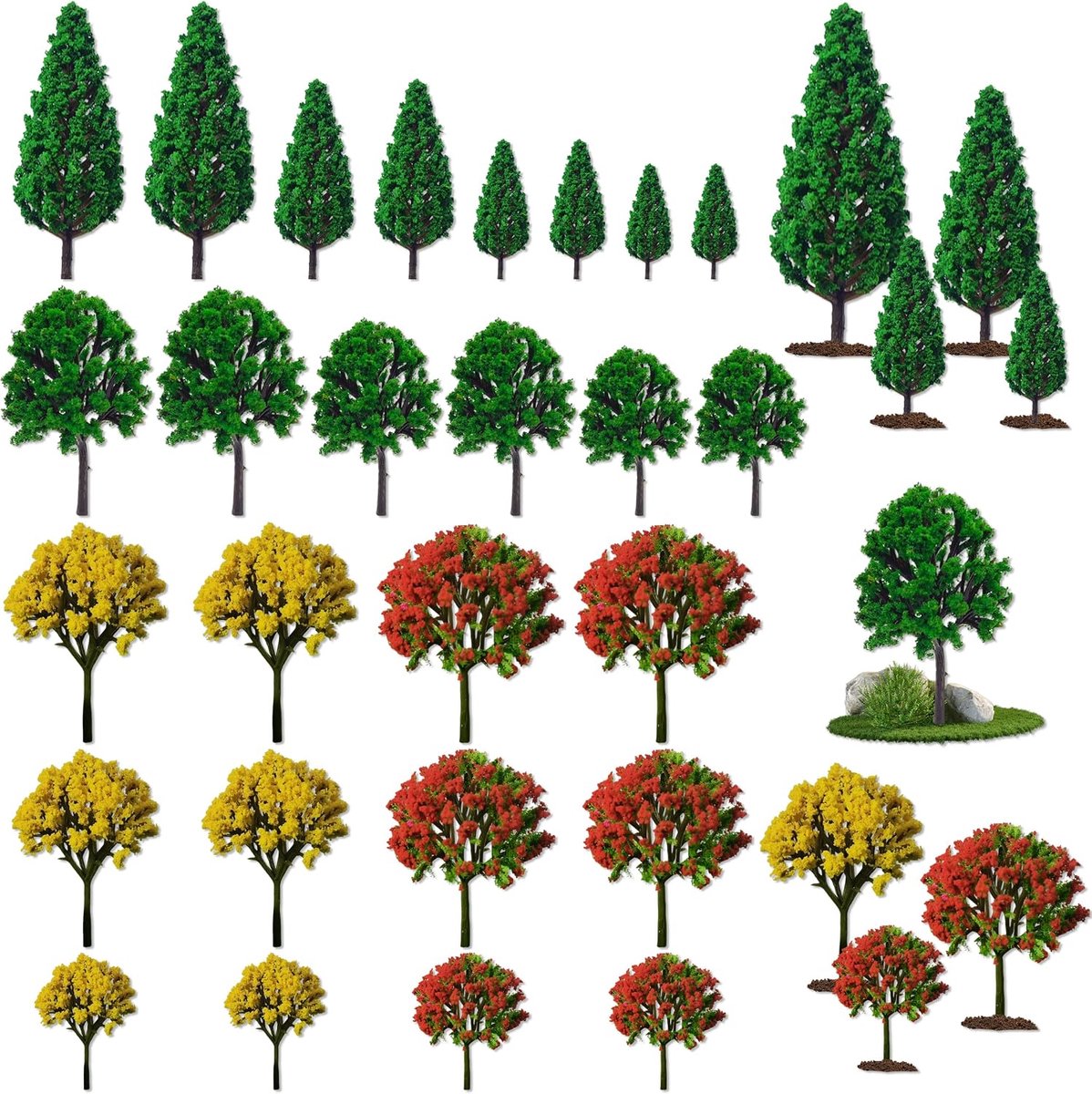 SnelShoppen - Miniatuur Bomen Set 26 Stuks - Kunstmatige Diorama Bomen voor Modelbouw, Landschappen en Creatieve Projecten - Diverse Kleuren en Maten