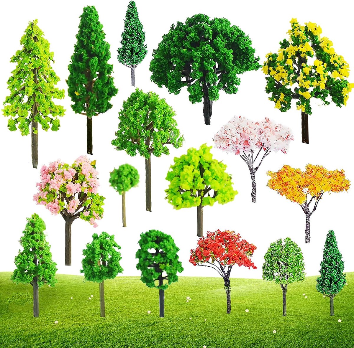 SnelShoppen - Miniatuur Bomen 65 Stuks - Gemengde Modelbouw Bomen - Kunststof Bomen voor Modelspoorbaan, Diorama, Landschap - Klein Decoratie Accessoi