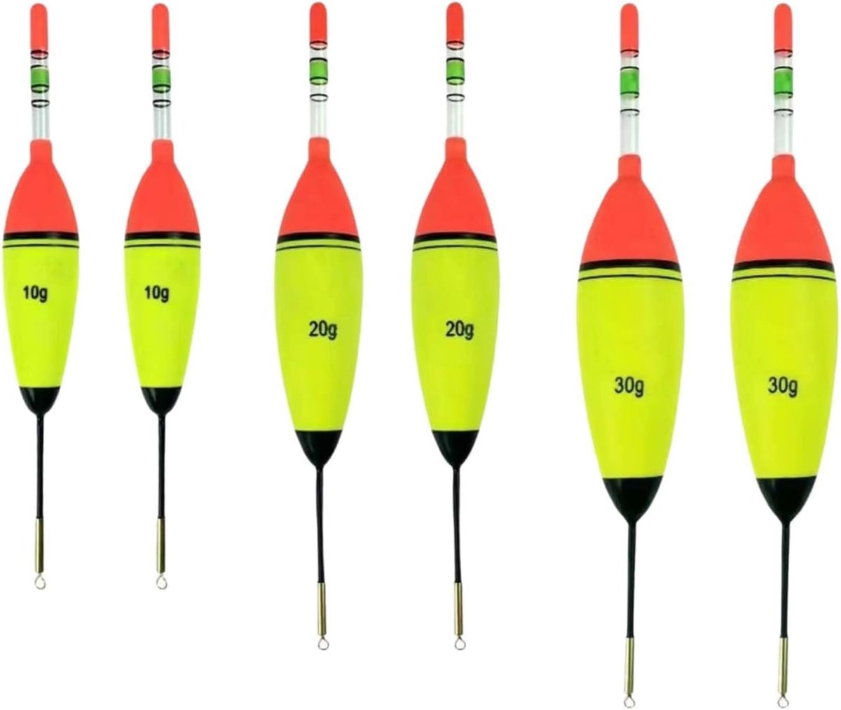 SnelShoppen - 6 stuks lichtgevende hengeldobbers, EVA-schuim dobbers, visdobbers voor snoek, baars en karper (10g, 20g, 30g) in oranje, geel en zwart