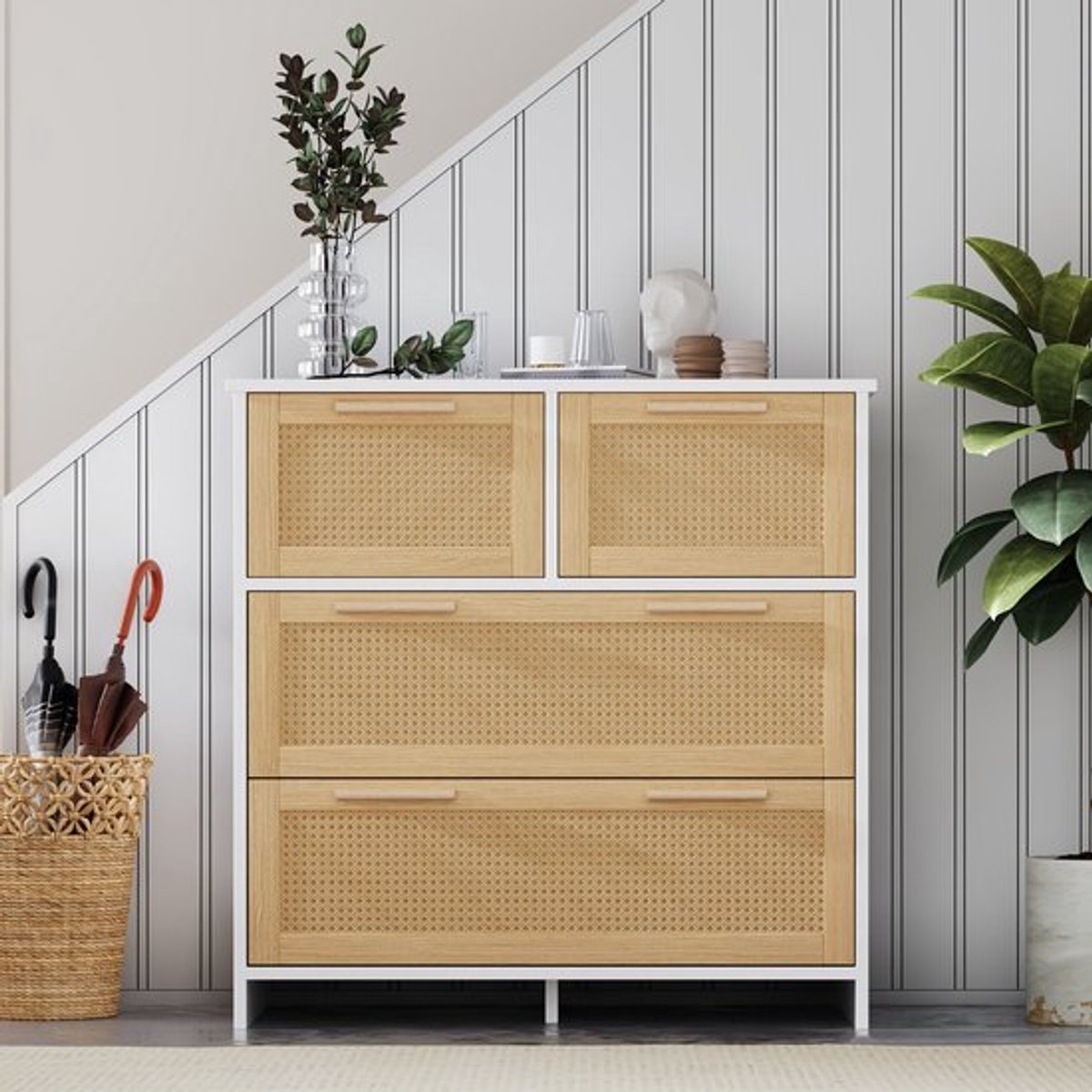 4-ladenkast – Opbergkast – Ladekast – Dressoir – Kast met Lades – Hoogwaardig Rotan Met Ma