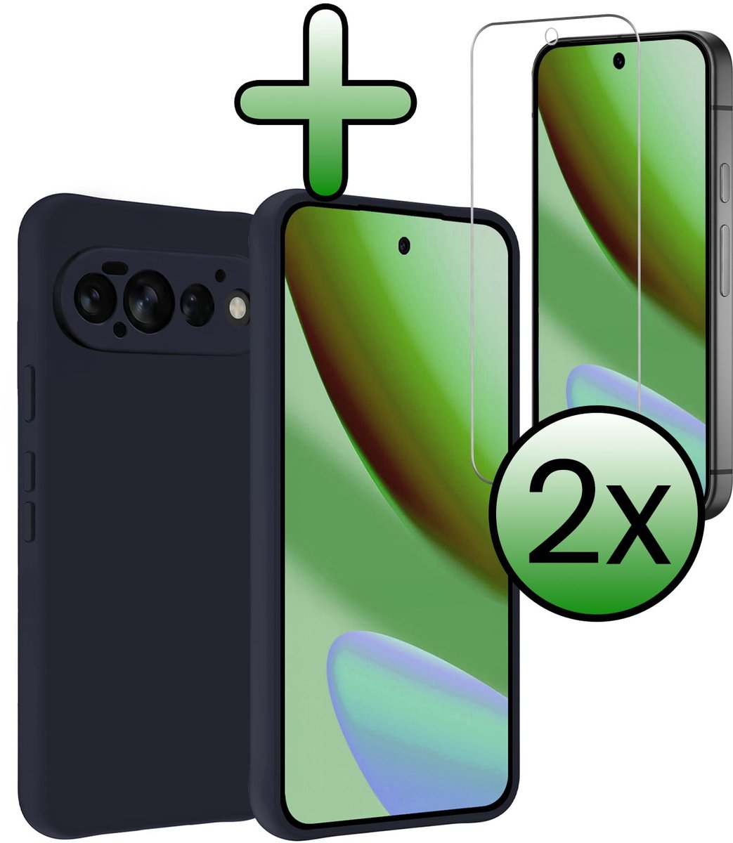 Hoesje Met 2x Screenprotector - Geschikt voor Google Pixel 11 Pro - Sterk & Shockproof - Back Cover - Siliconen Case - Telefoon Hoes - Donkerblauw