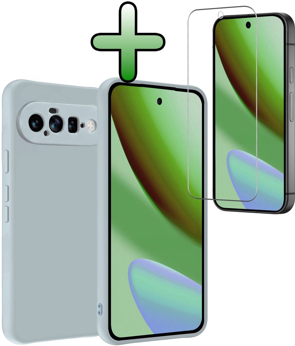 Hoesje Met Screenprotector - Geschikt voor Google Pixel 11 - Sterk & Shockproof - Back Cover - Siliconen Case - Telefoon Hoes - Lichtblauw