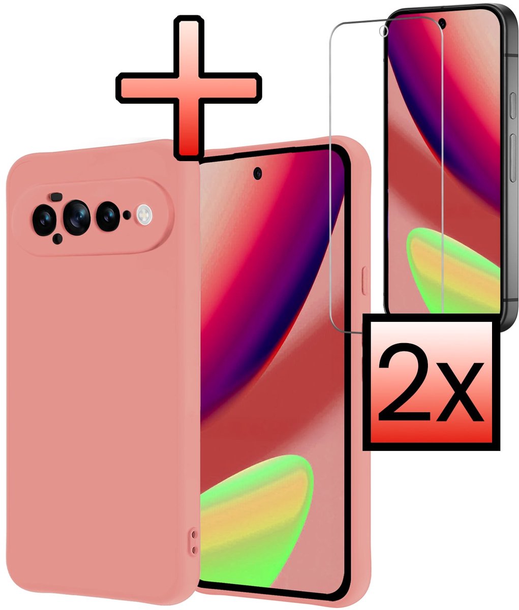 Hoesje - Met 2x Screenprotector - Geschikt voor Google Pixel 11 Pro XL - Sterk & Shockproof - Back Cover - Siliconen Case - Telefoon Hoes - Lichtroze