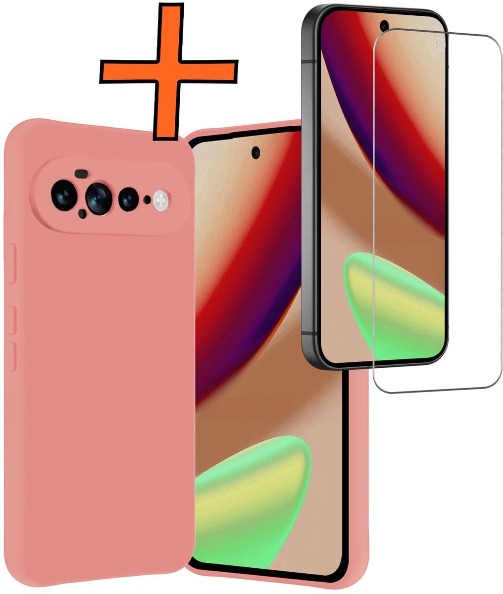 Hoes - Met Screenprotector - Geschikt voor Google Pixel 11 Pro XL - Sterk & Shockproof - Back Cover - Siliconen Case - Telefoon Hoes - Lichtroze