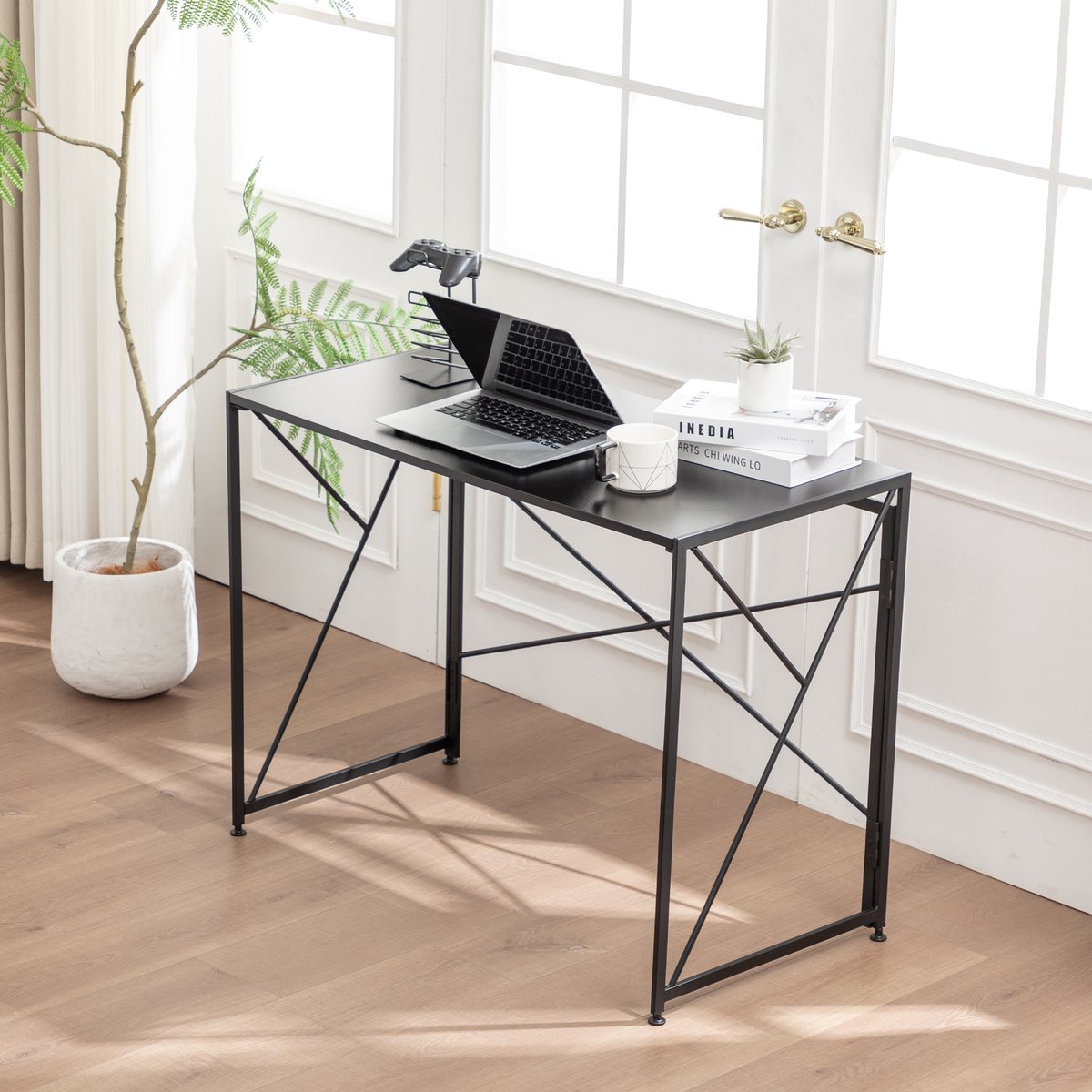 MODENUIT Bureau - Opvouwbaar Bureau Voor Kleine Ruimtes - Compact - MDF En Metaal - Zwart - 99x50x75 Cm