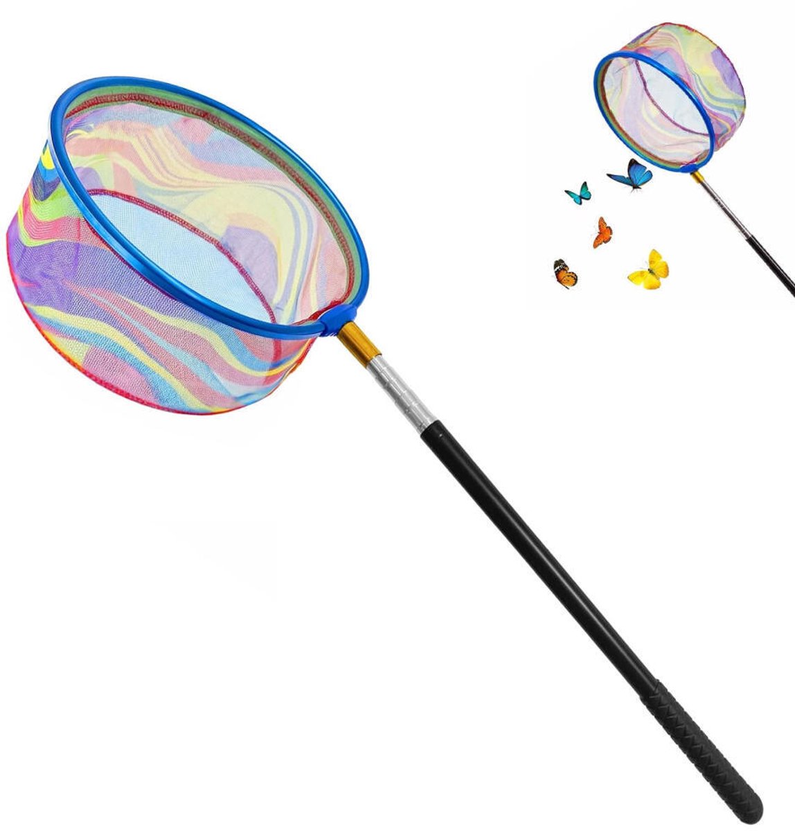 Telescopisch schepnet voor kinderen - 41 tot 148 cm - Telescoop Schepnet - vlindernet - Zwembad Schepnet - Vijver Schepnet - Uitschuifbaar Visnet - Landingsnet - Buiten speelgoed - Visnetje/schepnetje/vlindernetje - voor stranden, vijvers, tuinen