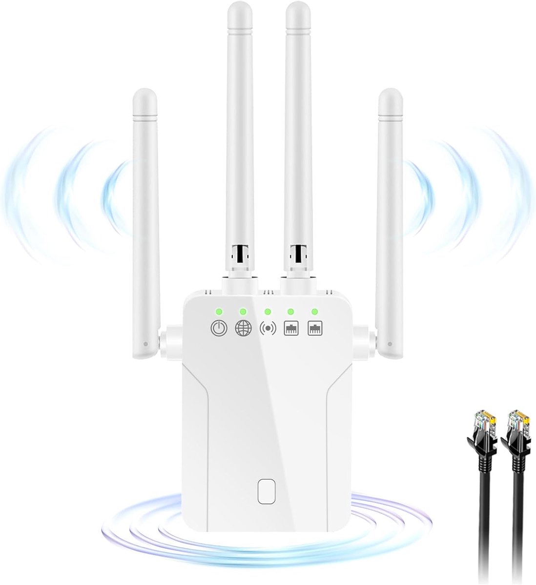 Thijox - Wifi-versterker 1200Mbit/s Repeater Dual-Band 5GHz & 2,4GHz Signaalversterker met RJ45 Netwerkkabel, 2 LAN-poorten, 4 Antennes, WPS, Compatib