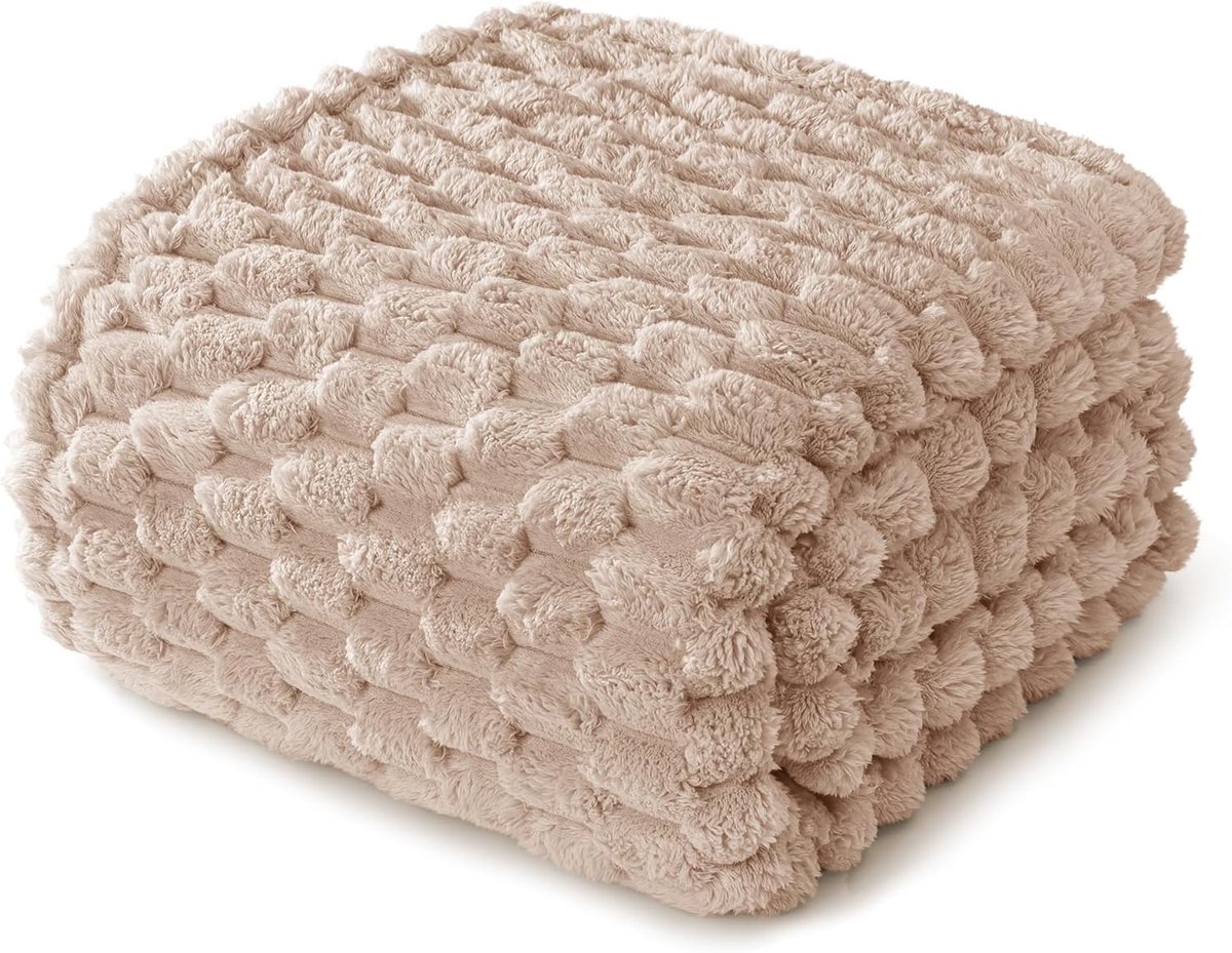 SnelShoppen - Whale Flotilla Knuffel Dekbed - Fluffy Fleece Deken met 3D Jacquard Patroon, Warm en Zacht, 220 x 240 cm, Camel, Ideaal voor Bank, Slaap
