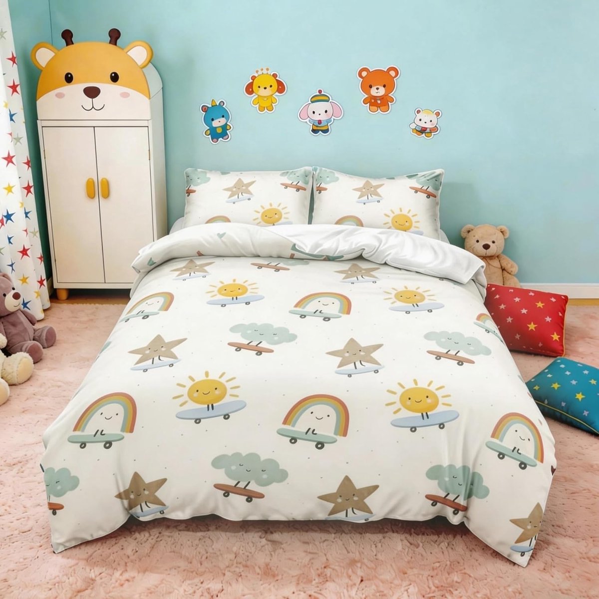 SnelShoppen - Gezu Kinderbeddengoed 135x200 cm 2-delig, Oeko-Tex Microvezel Beddenset met Ritssluiting en Kussensloop 80x80 cm, Zacht en Ademend voor