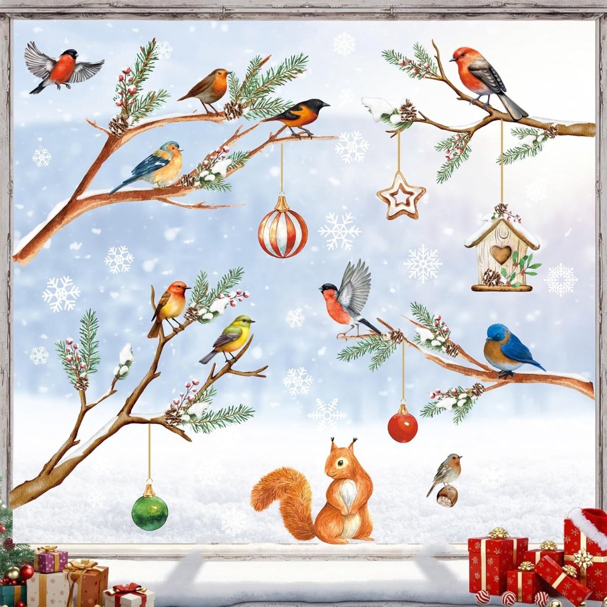 Winterse sneeuw vogels muur decoratie met sterke lijm voor binnen en buiten gebruik