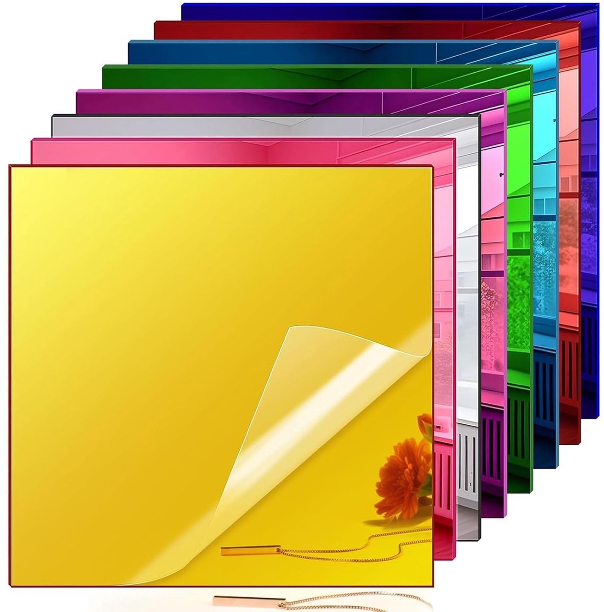 Kleurige Acryl Spiegels 3 mm 20 x 20 cm voor Creatieve Projecten en Decoratie - Set van 8 Stuks