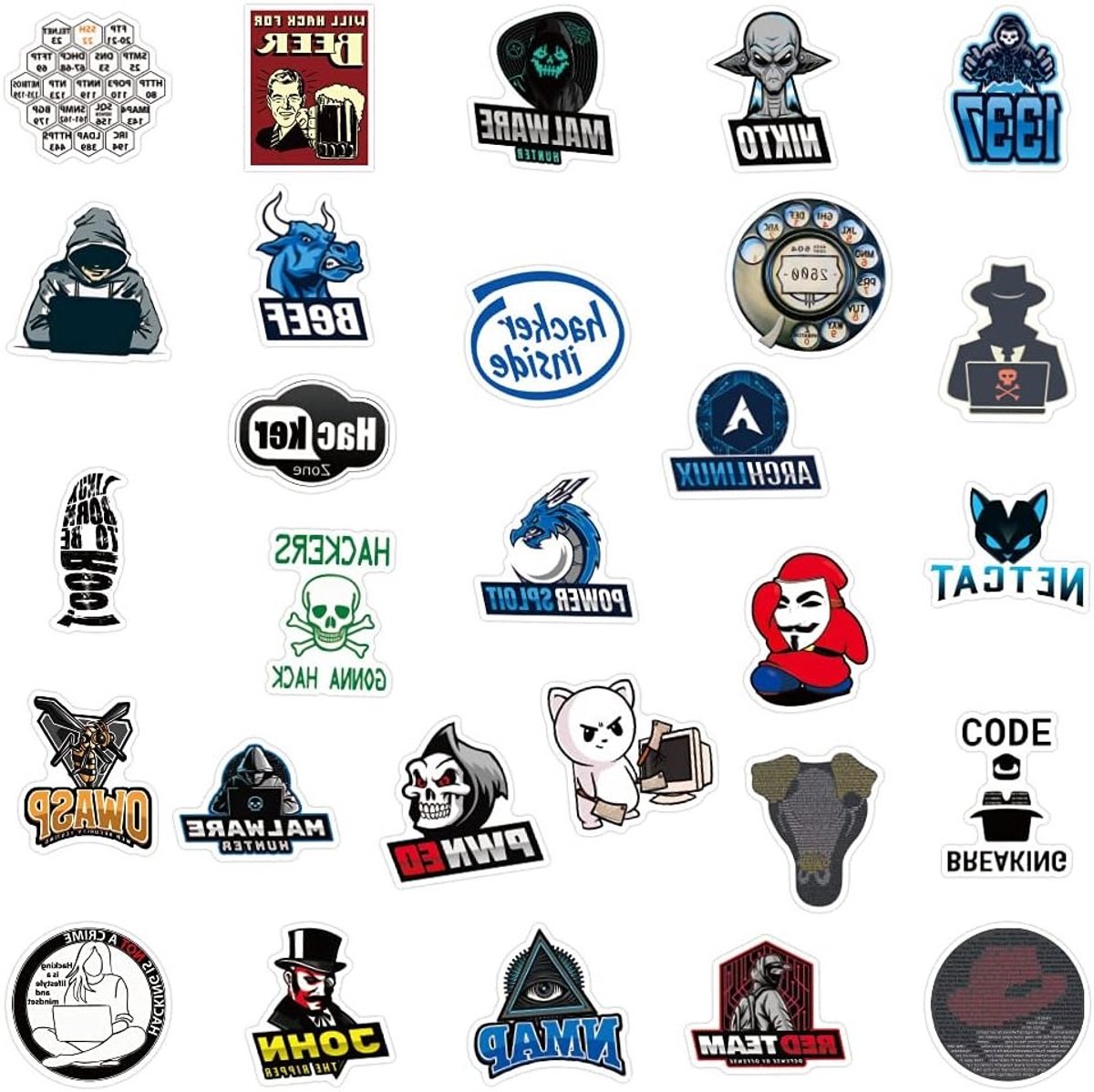 50 Stuks Hacker Stickers - Vinyl Stickers voor Laptop, Auto, Bagage, Skateboard en Motorfiets voor Jongeren en Volwassenen