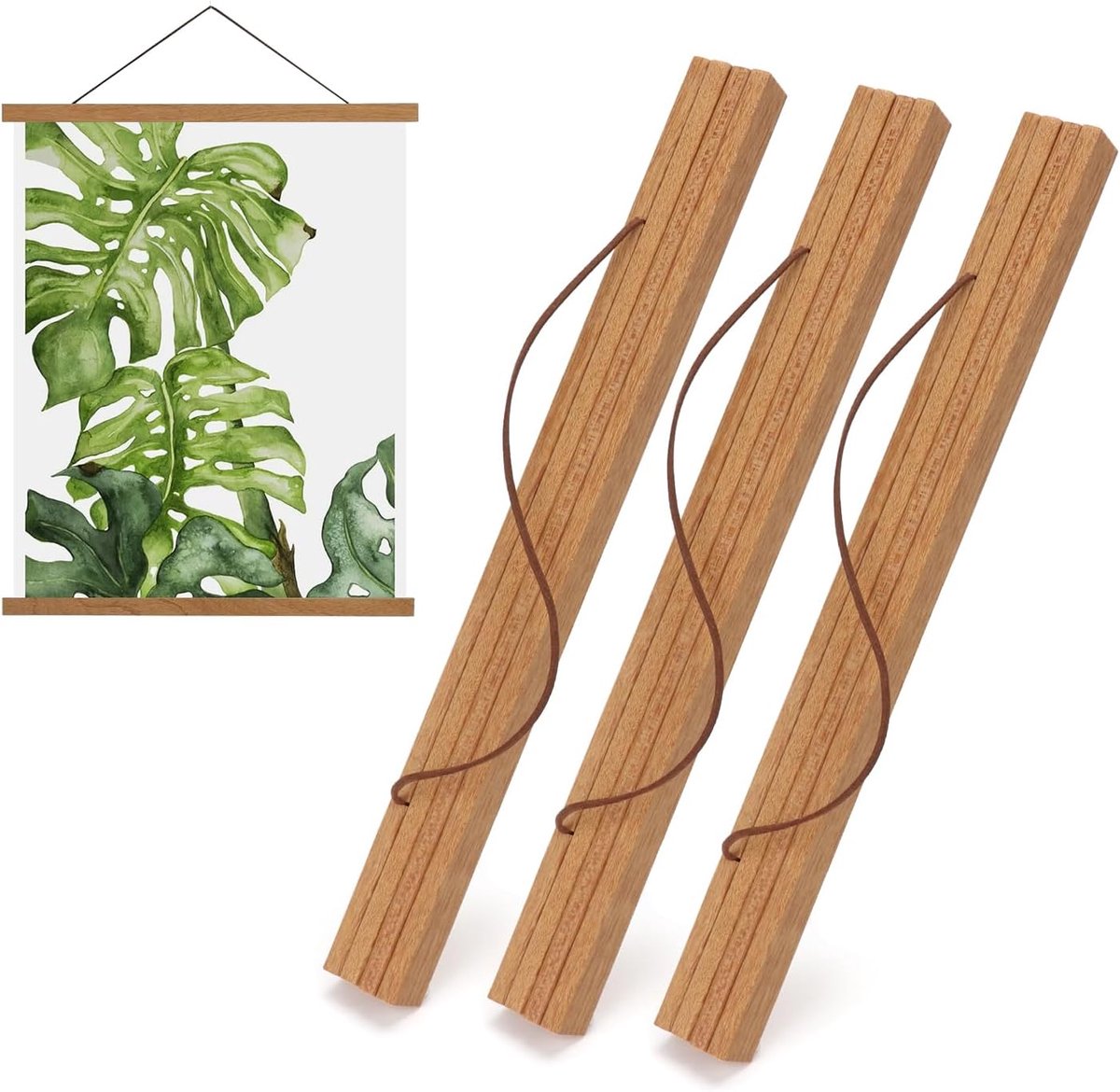 SnelShoppen - 3-delige Magnetische Poster Rail 21cm Houten Poster Hanger voor Muurdecoratie - Teakhout, Voor Canvas en Afdrukken