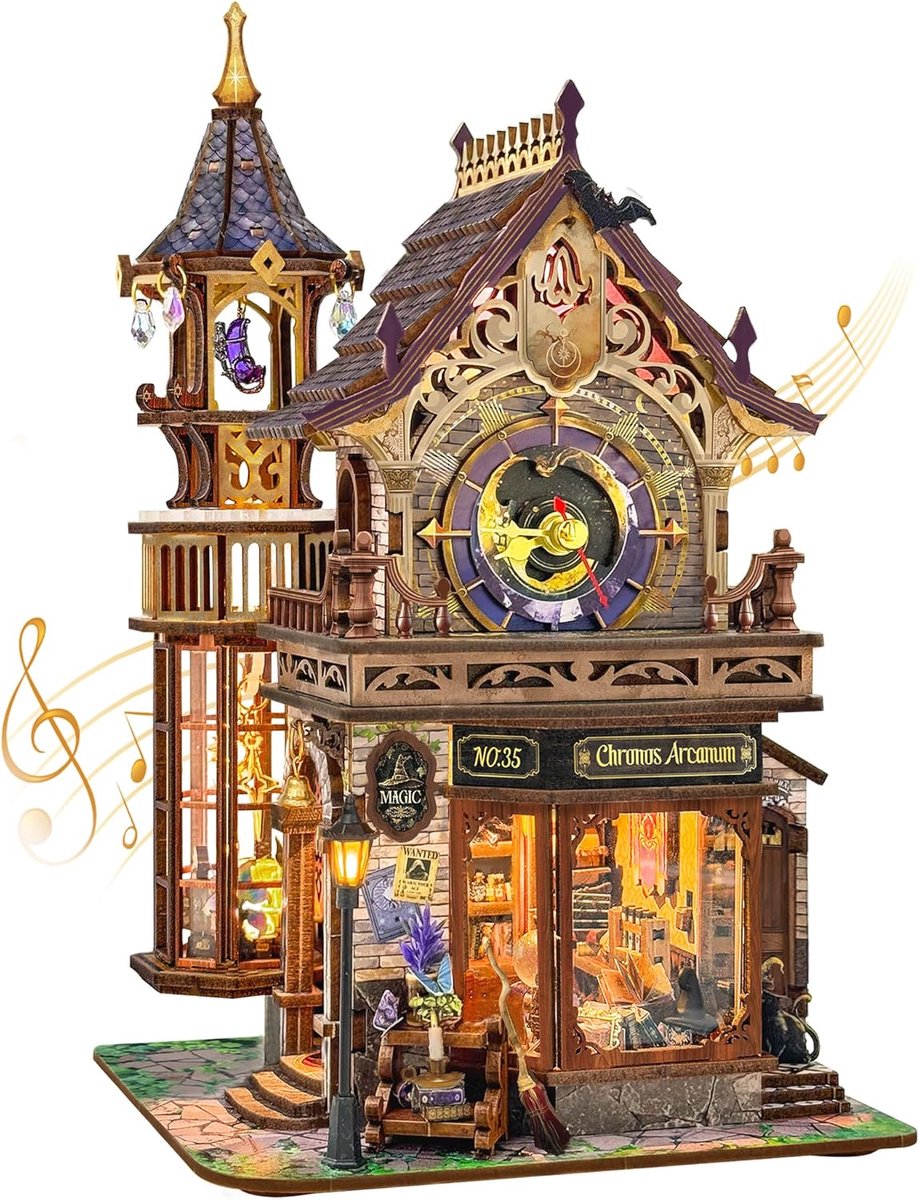 SnelShoppen - 3D Houten Puzzel Magic Clock Tower Model Kit met LED en Muziek, DIY Miniatuur Decoratie voor Thuis, Creatieve Cadeaus voor Familie en Vr