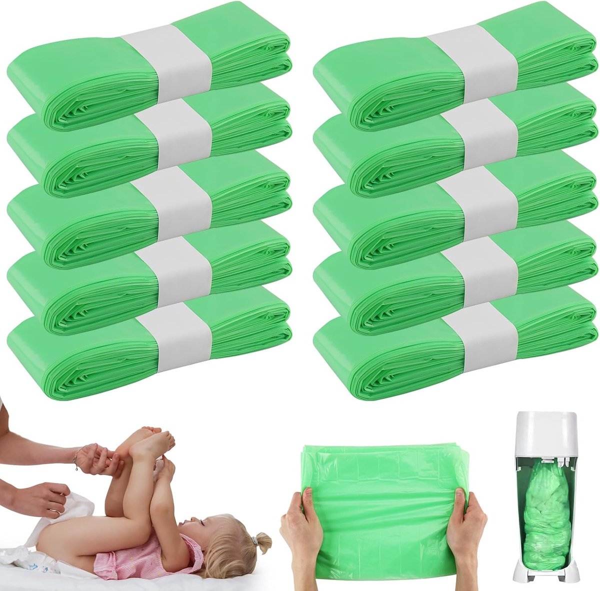 SnelShoppen - Luieremmer Navulcassette 10 Stuks - 5 Meter Geurdichte Plastic Luierzakken - Compatibel met Diverse Luieremmers - Duurzaam en Recyclebaa