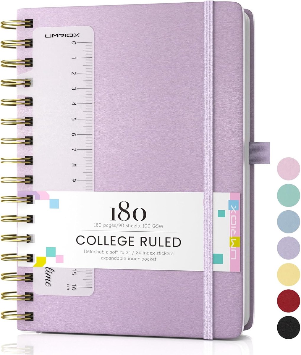 SnelShoppen - A5 Spiral Notebook Hardcover 180 Pagina's 100gsm Gelinieerd Notitieboek voor Dagboek, College, Conferenties, Reizen, 14.5 x 21 cm, Lilac