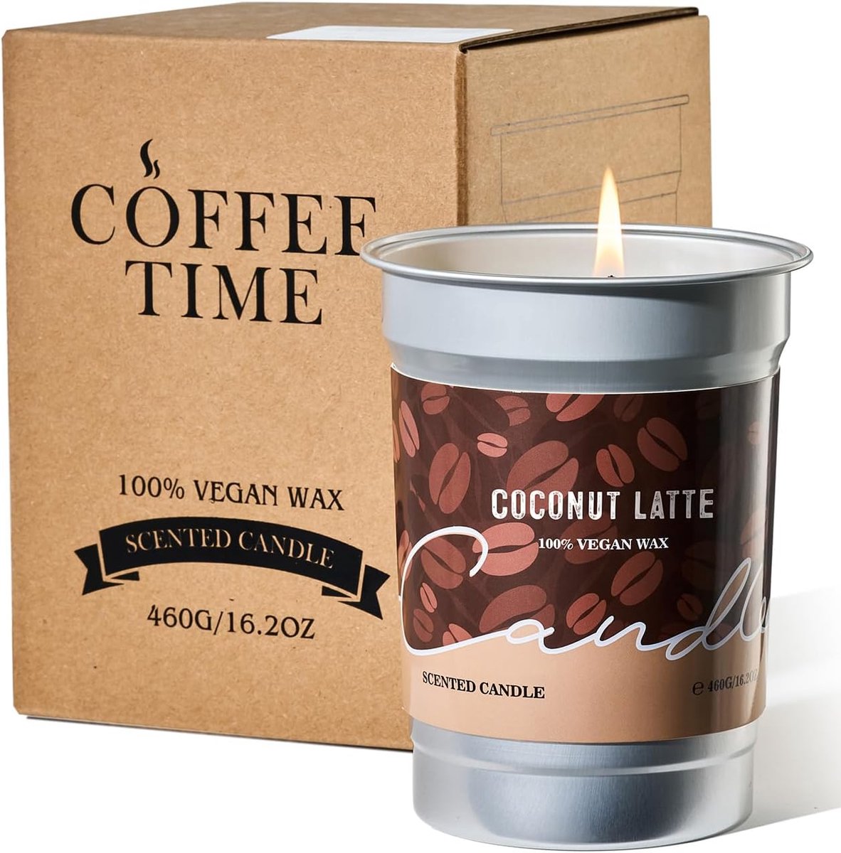 SnelShoppen - Premium Geurkaars Coconut Latte 465g - Vegan Soja Was, Luxe Verpakking, Extra Lange Brandtijd, Aromatherapie, Café Sfeer