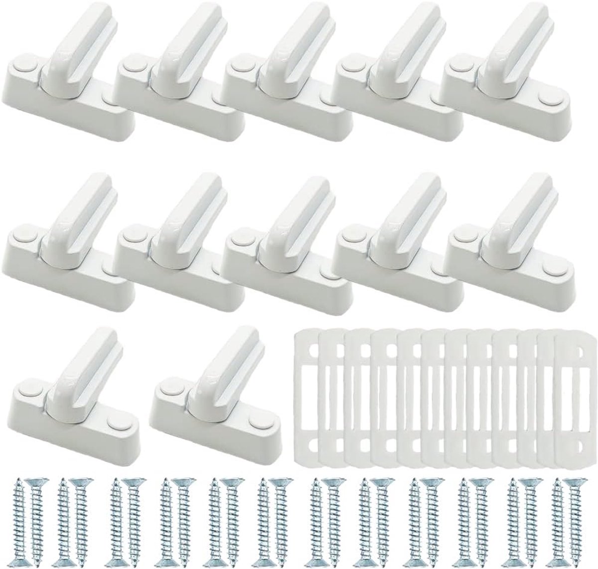 SnelShoppen - 12-Piece Sash Jammer Set - Extra Veiligheidsloten van Sterk Aluminium - Ideaal voor UPVC/PVC Deuren en Ramen - Inclusief Schroeven en De
