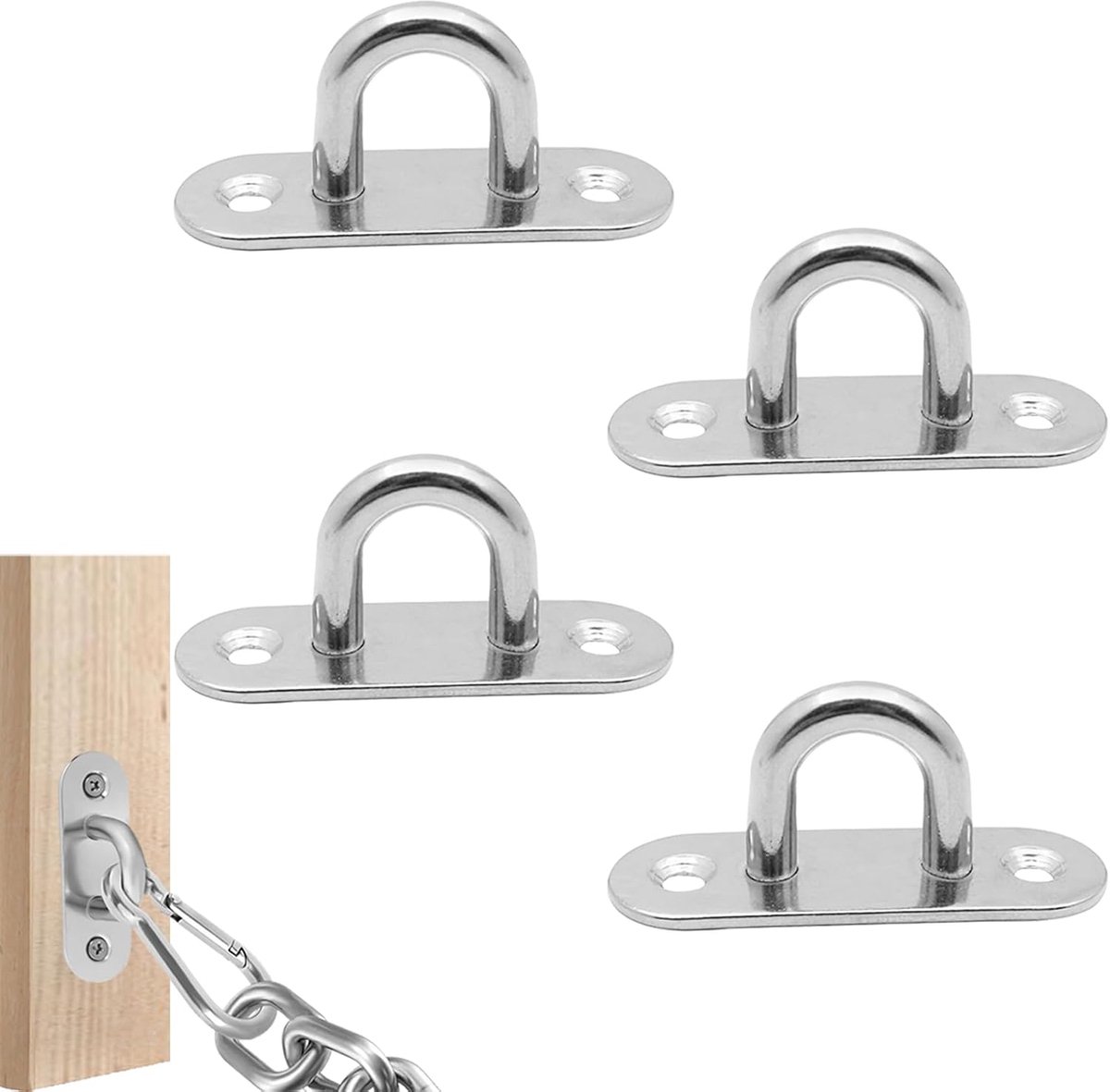 SnelShoppen - RVS Oogplaat Set van 4 voor Hangmatten, Sportuitrusting en Tuinaccessoires - Duurzaam, Corrosiebestendig, Hoog Belastbaar, Ideaal voor B