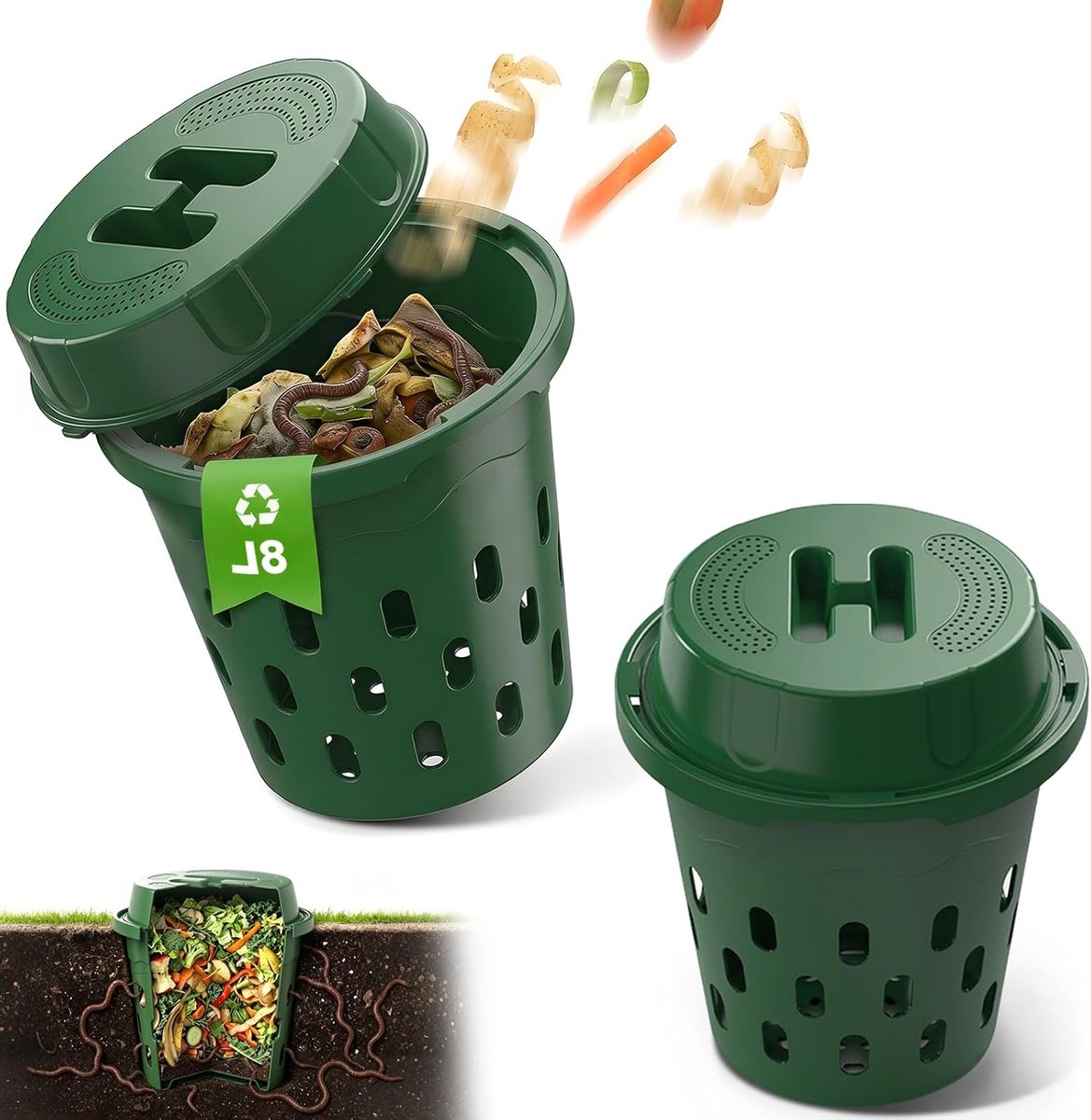 8 liter ondergrondse compostbakken met deksel en ventilatiegaten voor organische compost, ideaal voor tuinen en bloembedden
