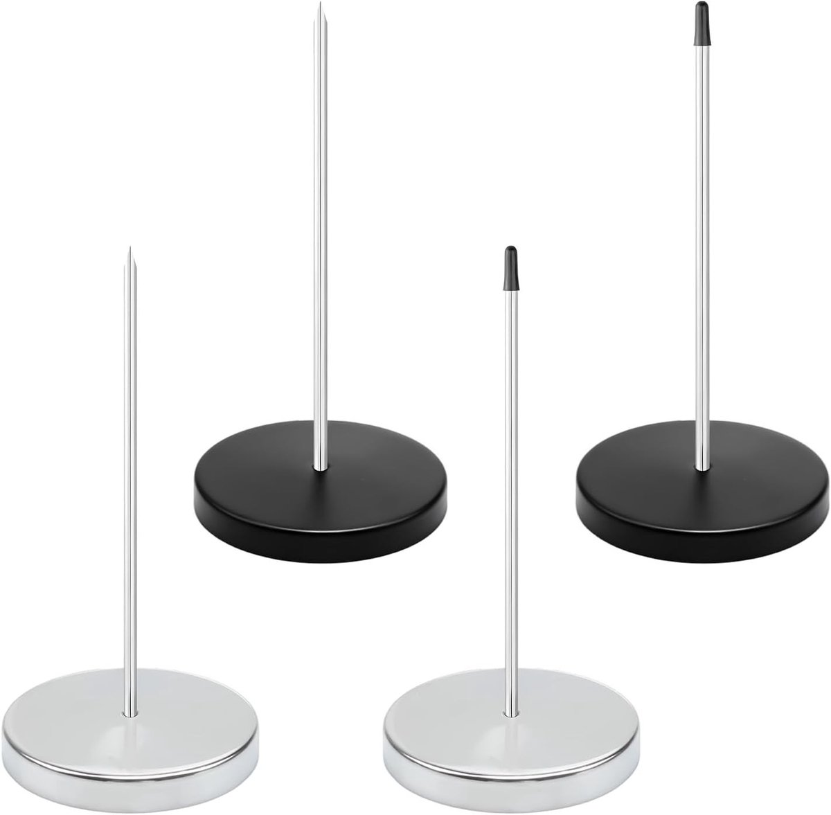Set van 4 metalen memo houders met ronde basis, ideaal voor restaurant, kantoor en hotelgebruik, 2 zilver en 2 zwart, perfect voor facturen en notities