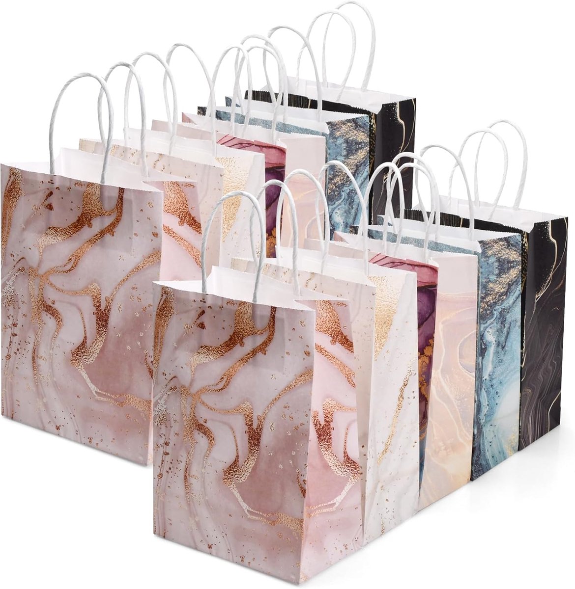 SnelShoppen - 10 Pack Kleurrijke Cadeautassen - Kraft Papier Tassen met Handvatten - Feesttassen voor Verjaardagen, Bruiloften, Kerst - 15x8x21cm
