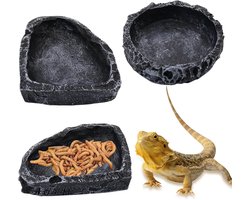 Set van 3 Waterkommen voor Reptielen - Ideaal voor Slangen, Hagedissen en Schildpadden - Voedsel- en Voedingsschalen voor Kreeften en Kikkers (Grijs)