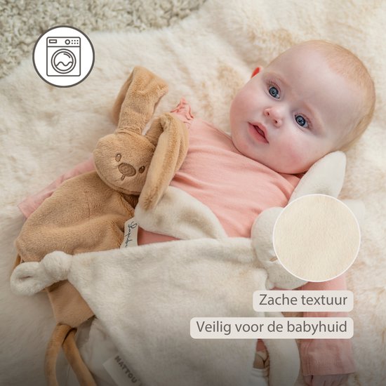 Nattou Lapidou Baby Knuffeldoekje - 37 x 35 cm - Doudou Konijn - Zand van Nattou — afbeelding 4