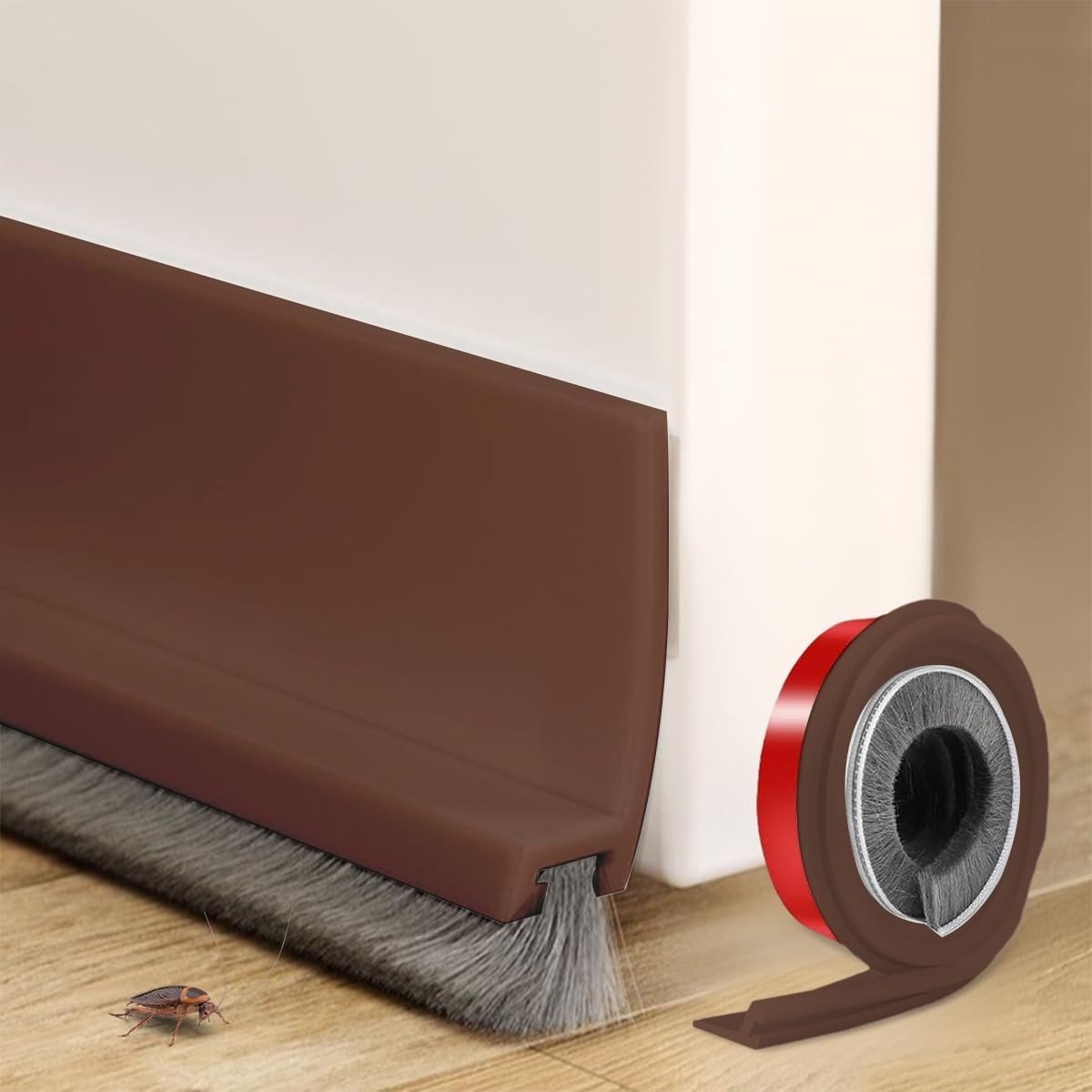 Zelfklevende Dichtstrip met Borstel 3cm x 100cm, Bruin, voor Deuren, Winddicht en Koudebescherming, Geluidsisolatie en Energie-efficiëntie