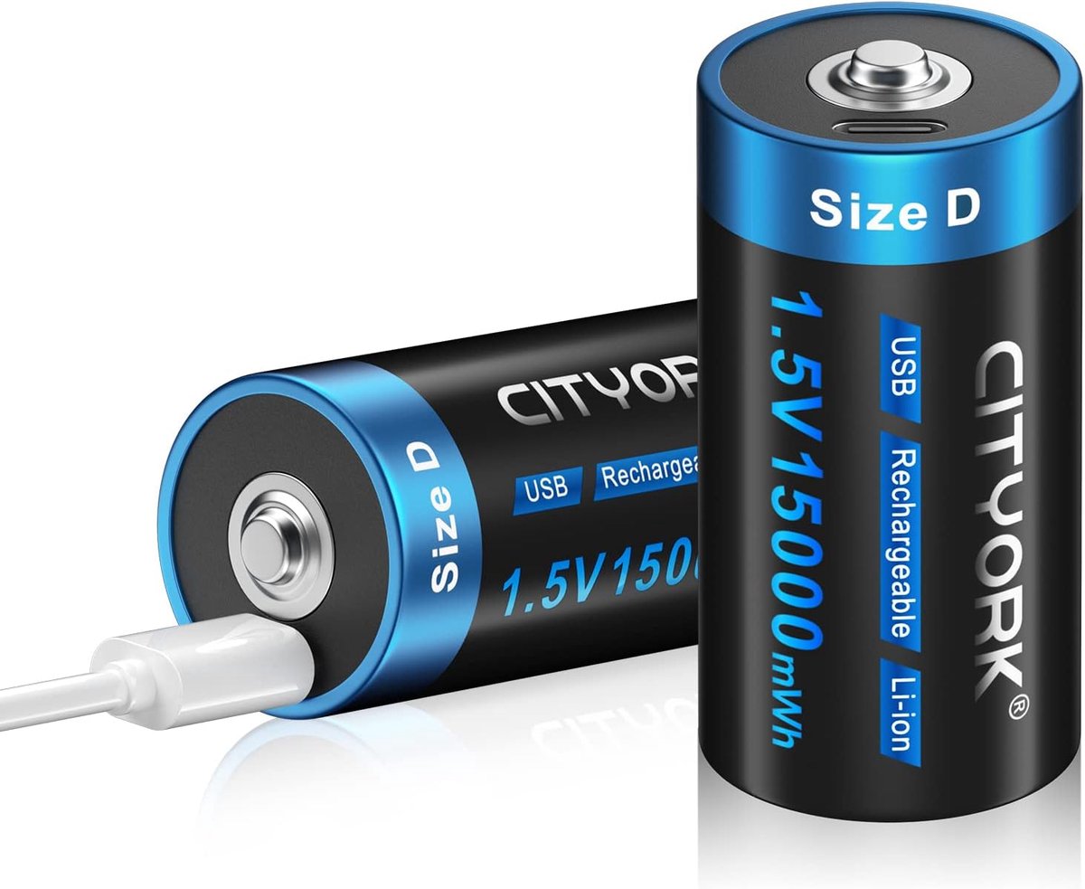 SnelShoppen - Oplaadbare D Batterijen 1.5V 15000mAh USB Lithium Batterijen met Type C Oplaadkabel - 2 Stuks voor Camping, Feest & Tuin