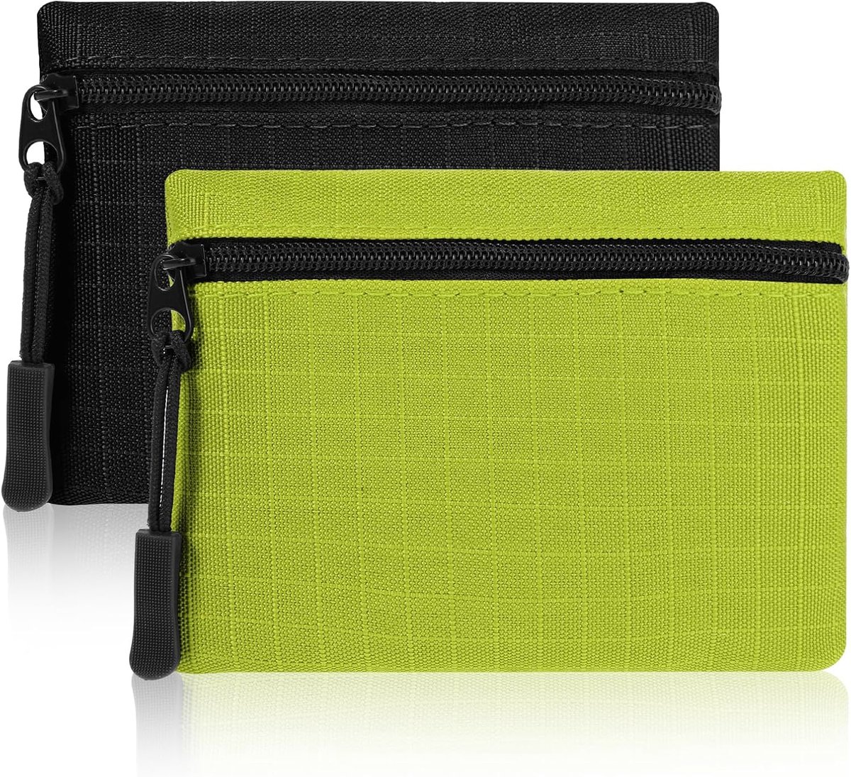 SnelShoppen - 2-delige Muntportemonnee Mini Tas Kleine Creditcardhouder Rits Case Slim Business Organizer Zwart+Groen Oxford Katoen Waterdicht