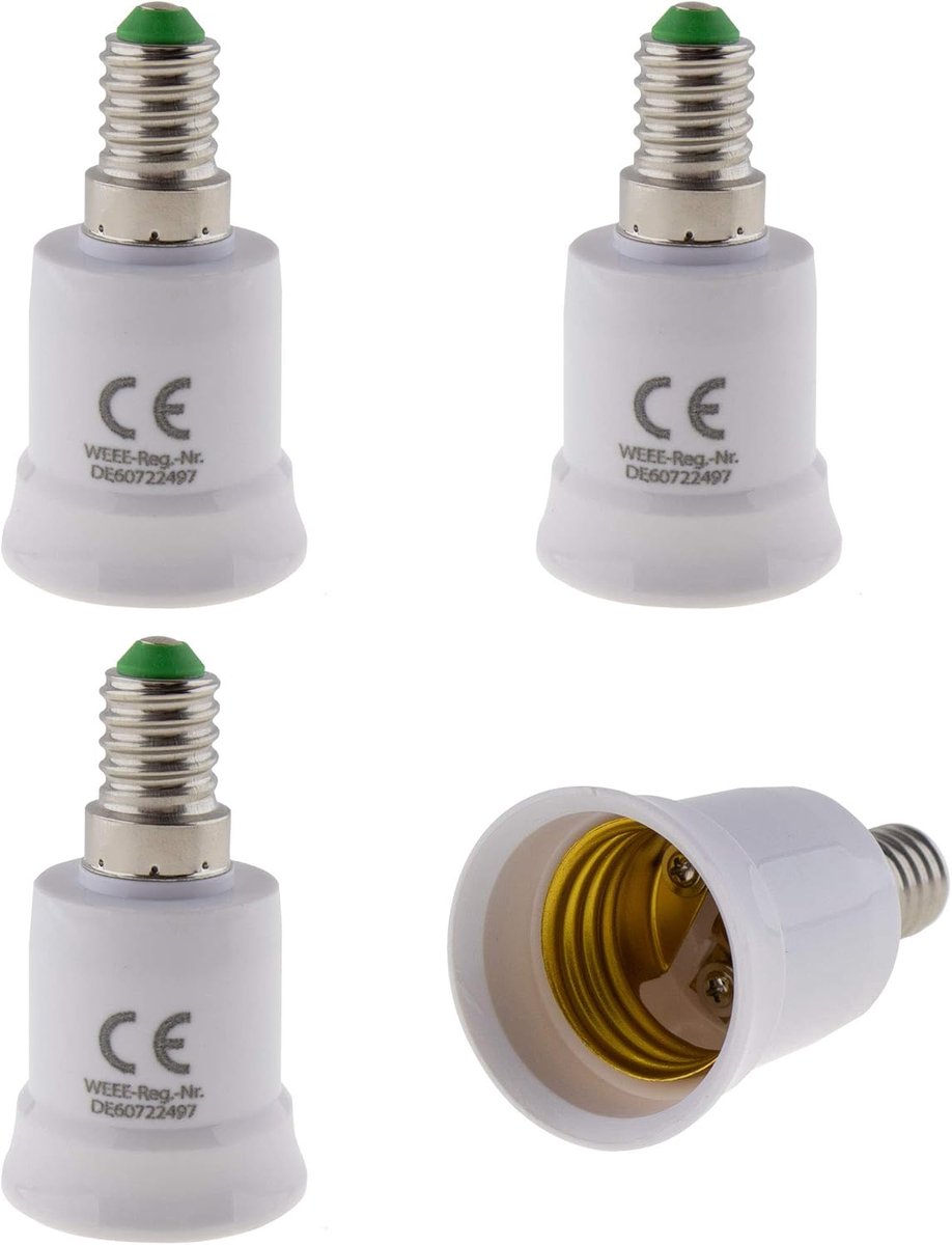 SnelShoppen - Set van 4 E14 naar E27 lampadapter, lampvoet adapter voor LED, halogeen en spaarlampen, witte kleur, ideaal voor Smart Home systemen