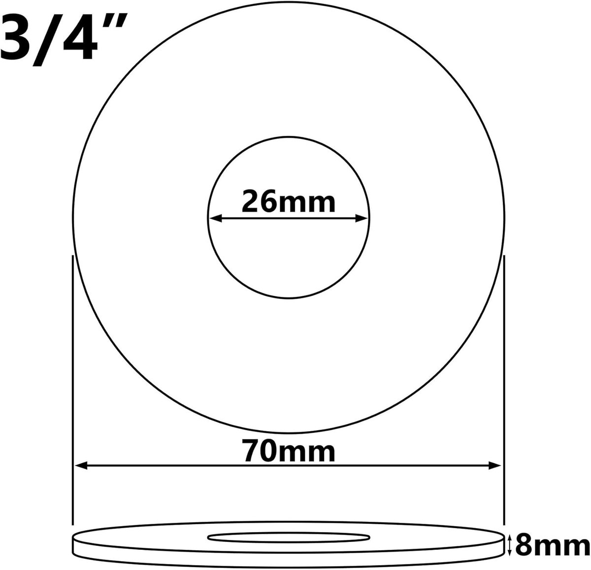 SnelShoppen - 26mm 3/4" Inch BSP Stalen Zwart Afvoer Ventiel Deksel Pijp - Hoogte 8mm, Voor Keuken, Tuin en Badkamer