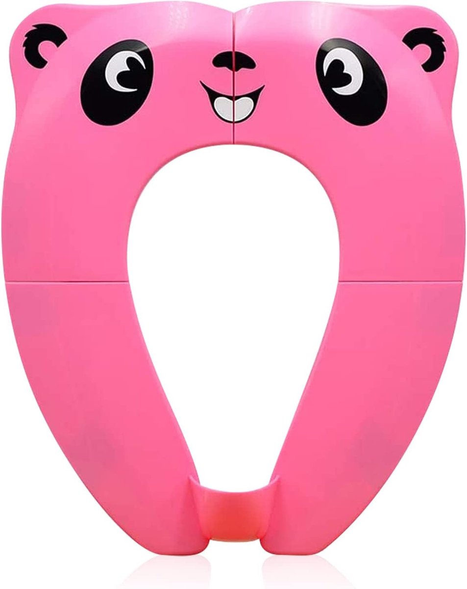 SnelShoppen - Baby Toilet Seat, Vouwbare Kinder Toiletbril, Draagbare Potty Seat voor Jongens en Meisjes, Panda Roze met 8 Antislip Pads en Draagtas